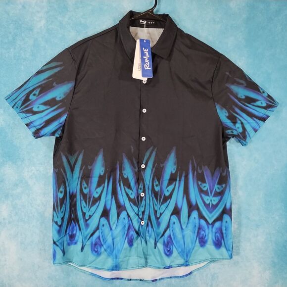 ROMWE Other - NWT Romwe Men's Short Sleeve Button Up Shirt, Polyester, Size Large
